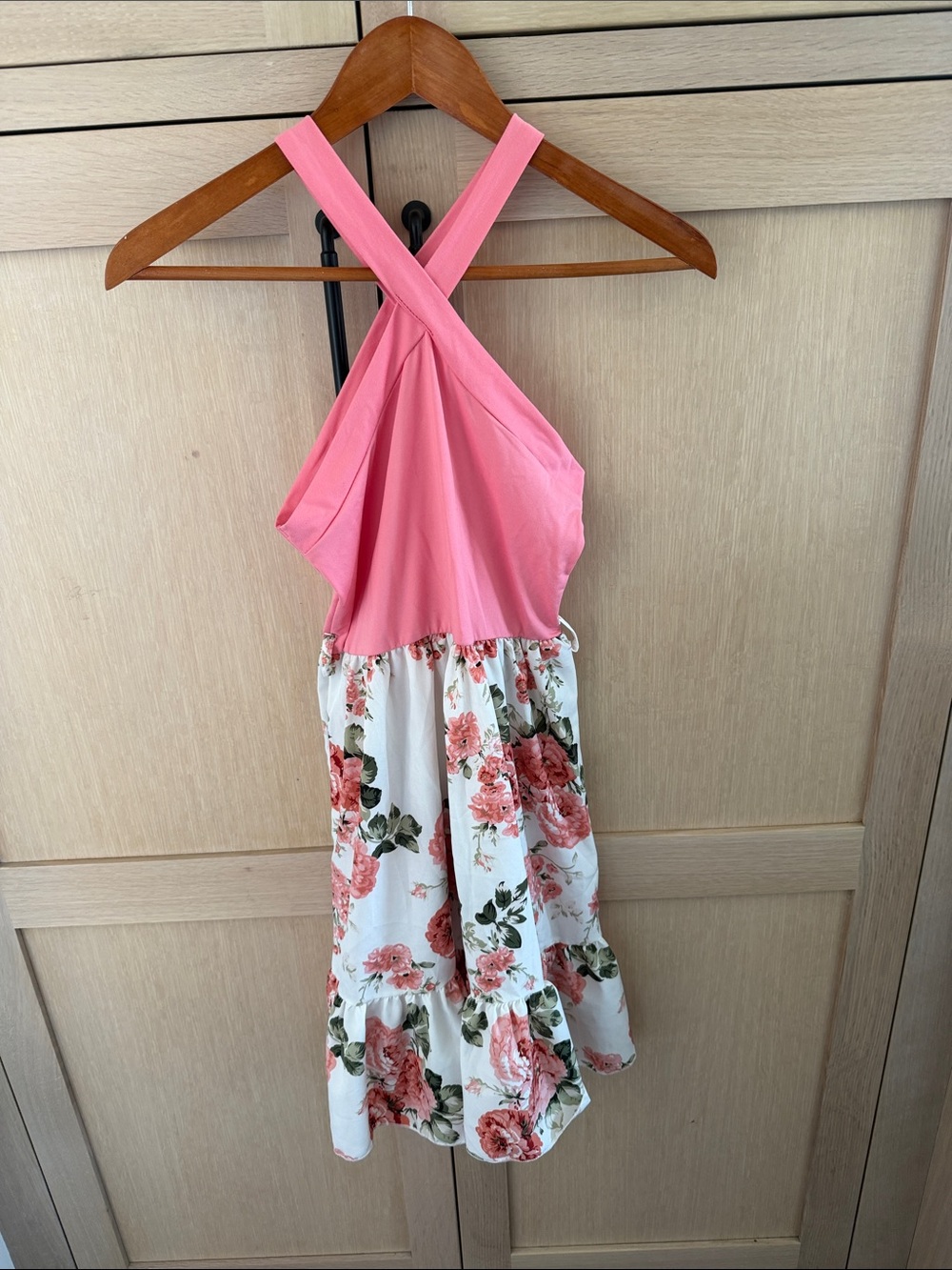 SHEIN Pink Halter Top Floral Skirt Kids Dress